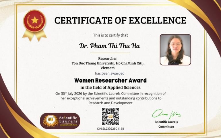 Nghiên cứu viên Trường Đại học Tôn Đức Thắng được vinh danh tại Scientific Laurels